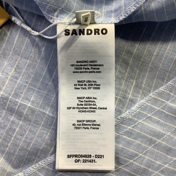 Sandro Nathalie Blue White Pinstripe Linen Lace Midi Dress Size 40 NWT - Picture 7 of 16